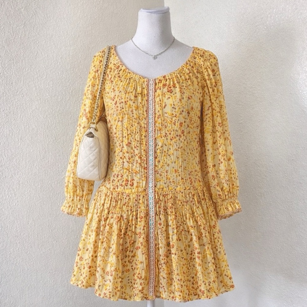 Poupette St Barth Tesorino Mini Dress Yellow Bouquet Floral one size
